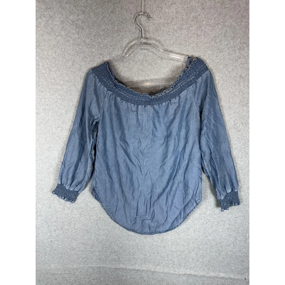 Michael Michael Kors Blouse Womens XS Blue Off‎ Shoulder Long Sleeve Lyocell Top